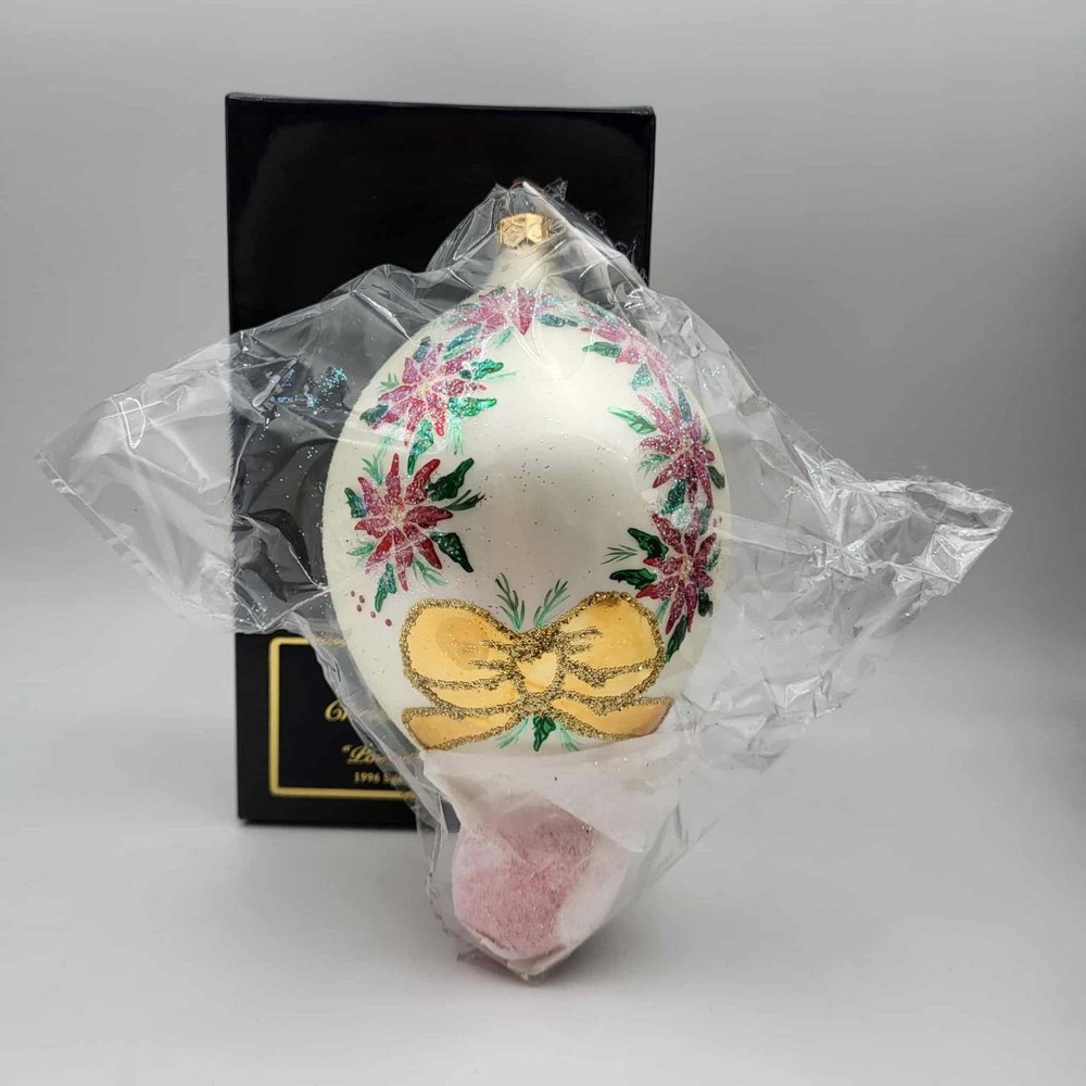 Christopher‎ Radko 1996 Poinsettia Elegance Blown Glass Christmas Ornament
